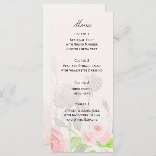 Roos Garden Modern Floral trouwmenu Menu (Voorkant / Achterkant)