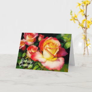 Roos Garden Roze en Gele Bloemen Verjaardag Kaart