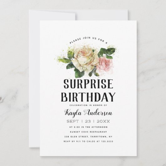  Roos Garden Surprise Birthday Party Kaart (Voorkant)