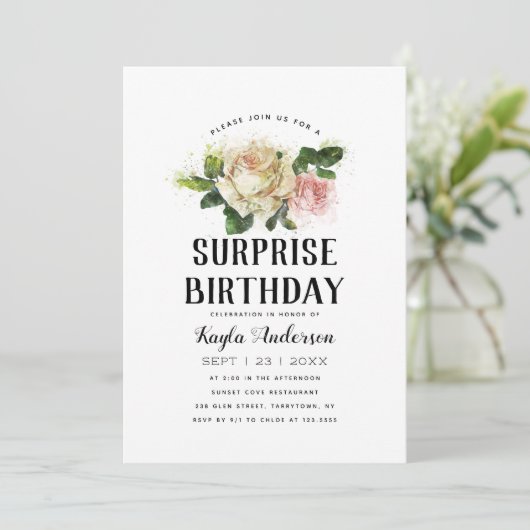  Roos Garden Surprise Birthday Party Kaart (Staand voorkant)
