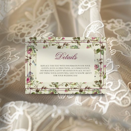 Roos Garden Vintage bruiloft Informatiekaartje