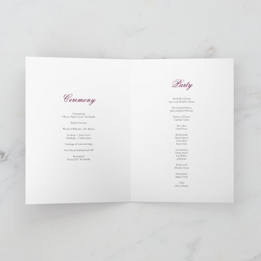 Roos Garden Vintage bruiloft Programma (Binnen)