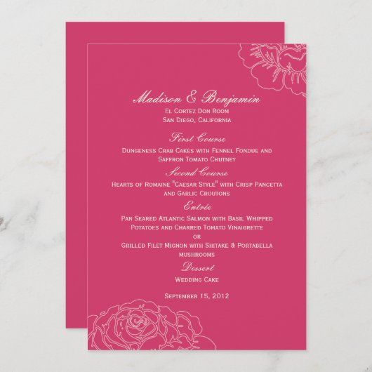 Roos Garden Weddenemenkaart - Roze Menu (Voorkant / Achterkant)
