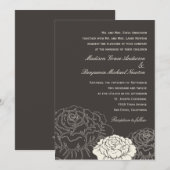 Roos Garden Wedding Invitation - Charcoal Kaart (Voorkant / Achterkant)