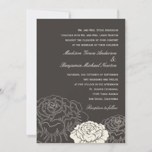 Roos Garden Wedding Invitation - Charcoal Kaart