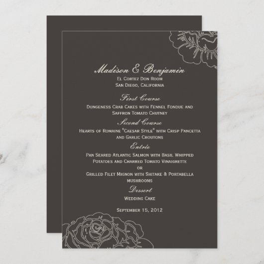 Roos Garden Wedding Menu Card - Kool (Voorkant / Achterkant)