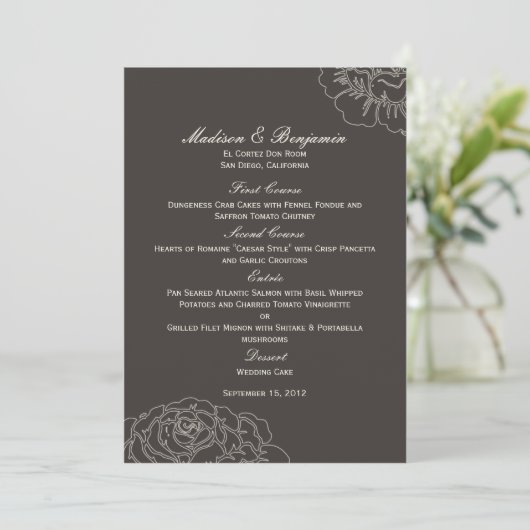 Roos Garden Wedding Menu Card - Kool (Staand voorkant)