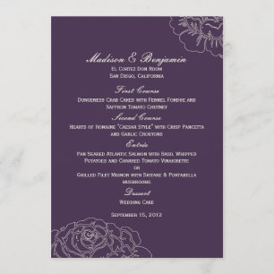 Roos Garden Wedding Menu Card - Paars