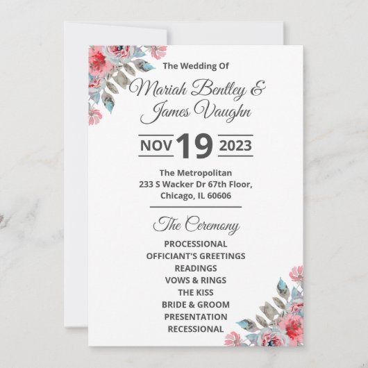 Roos Garden Wedding Program Breide Kaart (Voorkant)