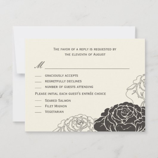 Roos Garden Wedding RSVP-kaart - houtskool RSVP Kaartje (Voorkant)