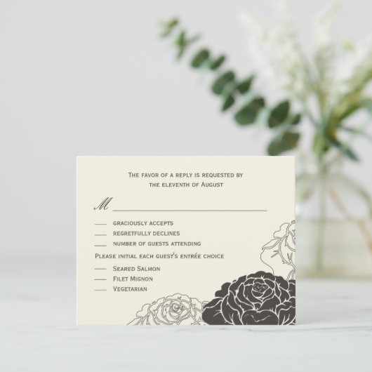 Roos Garden Wedding RSVP-kaart - houtskool RSVP Kaartje (Staand voorkant)