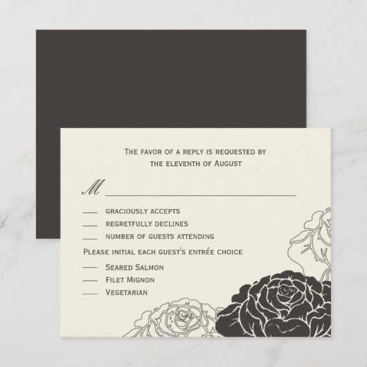Roos Garden Wedding RSVP-kaart - houtskool RSVP Kaartje (Voorkant / Achterkant)