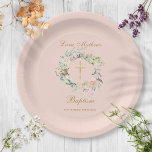 Roos Garland Baptism Christening Blush Pink Papieren Bordje<br><div class="desc">Met een delicate waterverf bloemkool kan dit bord op papier met een smalle baptisme of een doekje voor het doeken gepersonaliseerd worden met uw speciale voorvallen op een roze achtergrond. Ontworpen door: Thisnotme©</div>