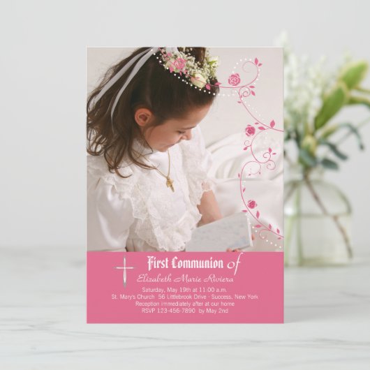 Roos Garland Fotouitnodiging Kaart (Staand voorkant)