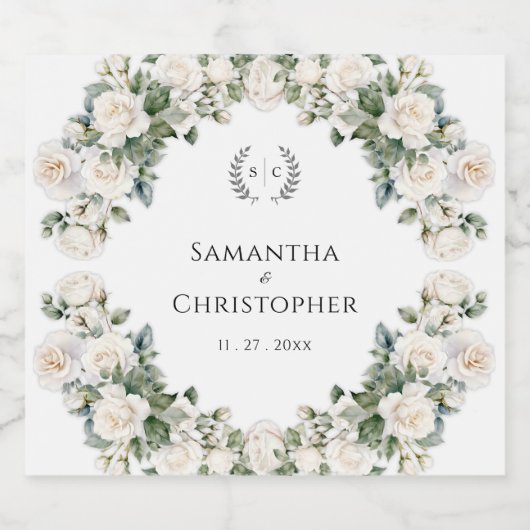 Roos Garland Romance Monogram Sparkling Wijnetiket (Enkel label)