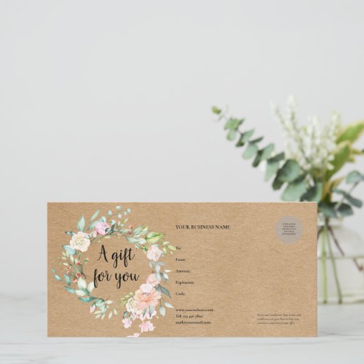 Roos Garland Rustic Kraft Cadeaubon (Staand voorkant)