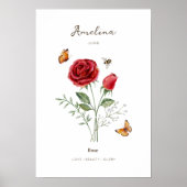 Roos Geboortemaand Bloem Poster (Voorkant)