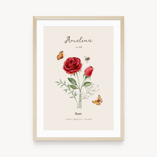 Roos Geboortemaand Bloem Poster