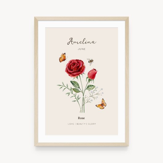 Roos Geboortemaand Bloem Poster