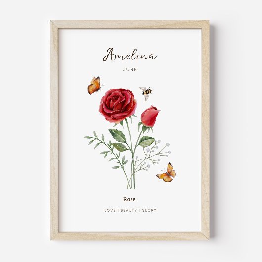 Roos Geboortemaand Bloem Poster