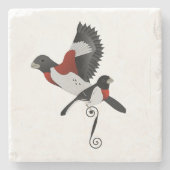 Roos Gebrekte gegrosbeak Kardinaal vogel Stenen Onderzetter (Voorkant)
