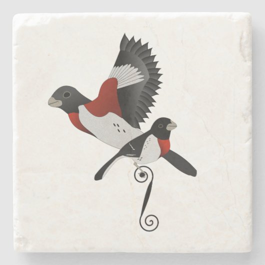 Roos Gebrekte gegrosbeak Kardinaal vogel Stenen Onderzetter (Voorkant)