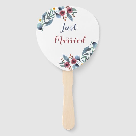 Roos, geel en Blu Waterverf Floral gewoon getrouwd Handwaaier (Achterkant)