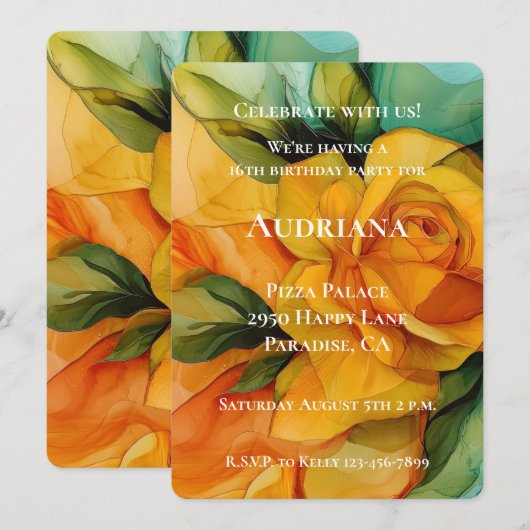 Roos Geel Groen Bloemen Verjaardag Kaart (Voorkant / Achterkant)