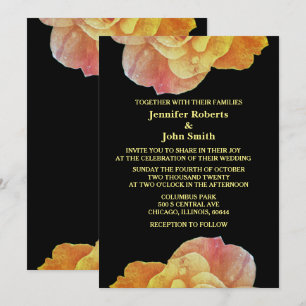  Roos Geel Zwart Sinaasappel Bloemen Huwelijk Kaart
