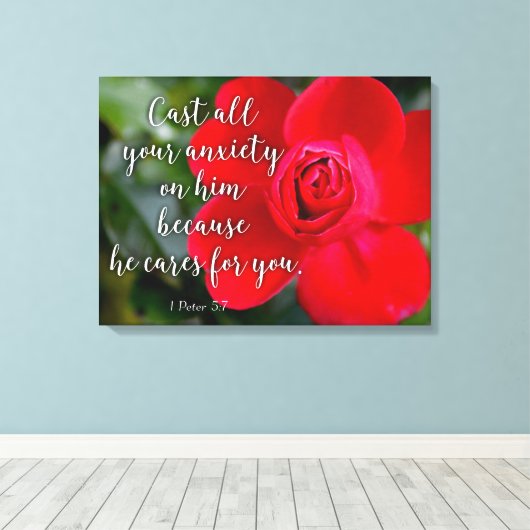 Roos Gegoten al uw angstgevoelens Christelijke Bij Canvas Afdruk (Insitu (Houten vloer))