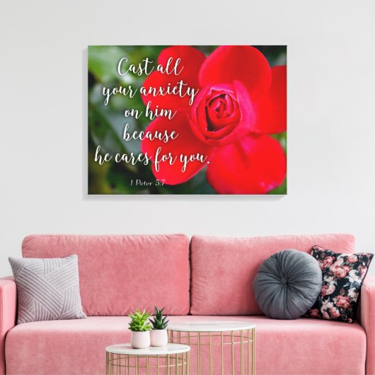 Roos Gegoten al uw angstgevoelens Christelijke Bij Canvas Afdruk (Insitu (Woonkamer))