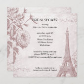 Roos gekleurde Eiffeltoren bruidsdouche uitnodigin Kaart (Voorkant / Achterkant)