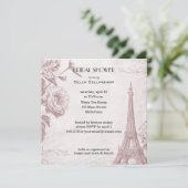 Roos gekleurde Eiffeltoren bruidsdouche uitnodigin Kaart (Staand voorkant)