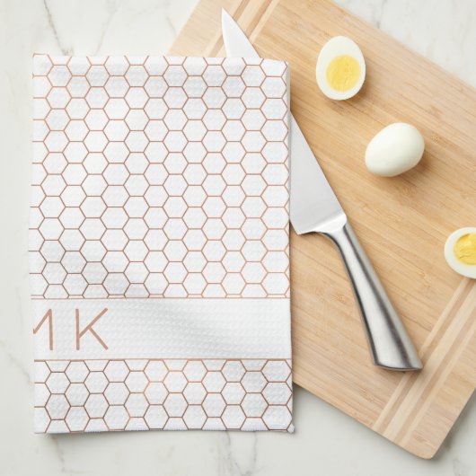 Roos Geometrisch hexagonmonogram van koperfolie in Theedoek (Quarter Fold)