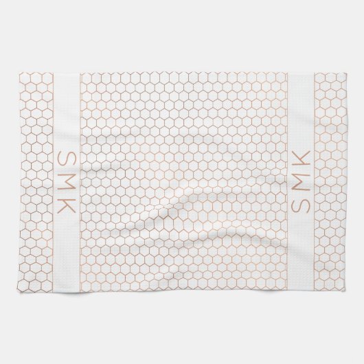 Roos Geometrisch hexagonmonogram van koperfolie in Theedoek (Horizontaal)