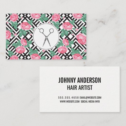 Roos Geometrisch Patroon | Salon Schaar Visitekaartje (Voorkant / Achterkant)