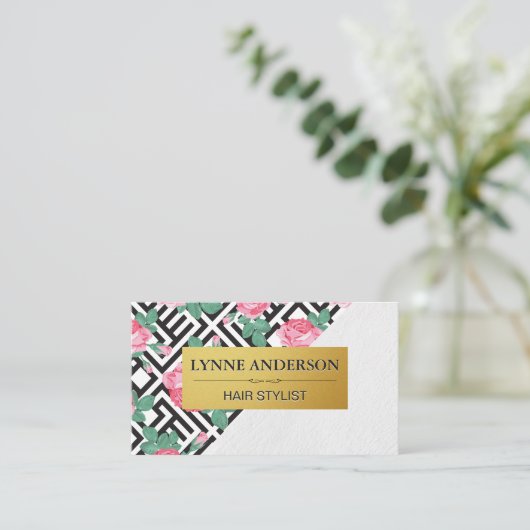 Roos Geometrisch Patroonkleurblok Visitekaartje (Staand voorkant)