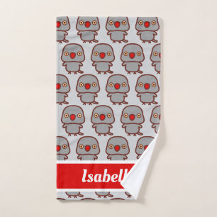 Roos geringde parkiet / grijs vrouw handdoek