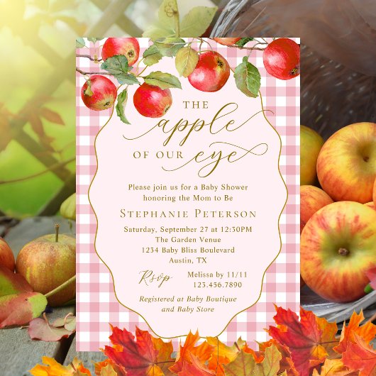 Roos geruit de appel van ons oog herfst babyshower kaart
