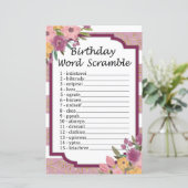 Roos gestripte 'Birthday' Word Scramble Game (Staand voorkant)
