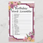 Roos gestripte 'Birthday' Word Scramble Game (Voorkant)