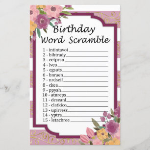 Roos gestripte 'Birthday' Word Scramble Game