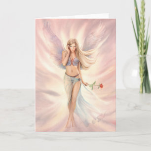 "Roos" gevleugelde fee met een Red Rose Wenskaart Kaart