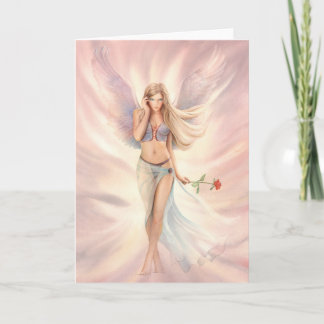 "Roos" gevleugelde fee met een Red Rose Wenskaart Kaart