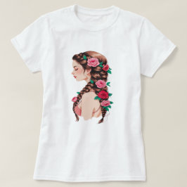 Roos Gevlochten Haar Bloemen T-shirt voor Vrouwen