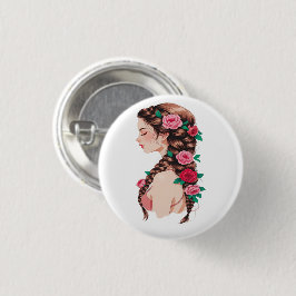 Roos Gevlochten Haar Bloemen T-shirt voor Vrouwen Ronde Button 3,2 Cm