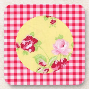 Roos Gingham Floral Cork Onderzetter