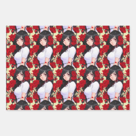 Roos Girl Anime Inpakpapier Vel
