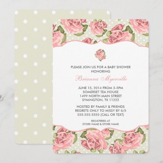  Roos Girl Baby shower Invite Kaart (Voorkant / Achterkant)