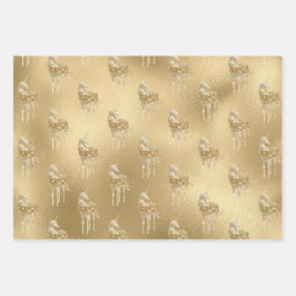 Roos Glam Gold Glitzy Sparkle Glitter Eenhoorn Inpakpapier Vel